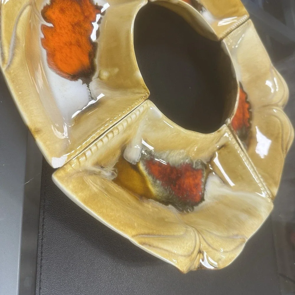 Vintage California Pottery MCM Orange‎ Drip Glaze Serving Set Lazy Susan Ceramic